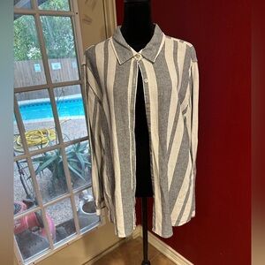 Orvis Women’s XXL Oversized Linen Blend Striped Button Shirt Blue White